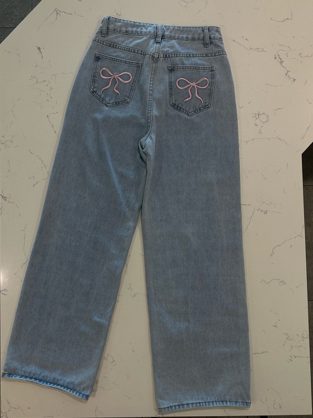 Coquette Bow Pocket Wide Leg Jeans Size Small Light Wash Denim Pants